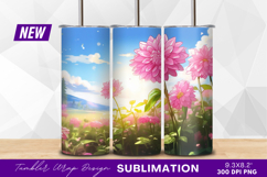 Pink dahlia flowers field anime landscape tumbler png image Product Image 1