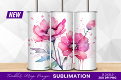 Watercolor flowers delicate floral illustration tumbler png Product Image 1