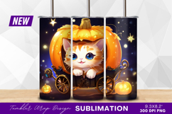 Cute cat in pumpkin carriage illustration tumbler png Product Image 1