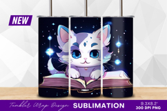 Cute anime cat reading a magical book tumbler png Product Image 1
