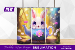Cute bunny in teapot with flowers tumbler png Product Image 1