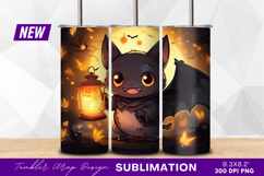 Cute halloween bat with lantern tumbler png Product Image 1