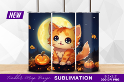 Cute halloween cat with pumpkins and moon tumbler png Product Image 1