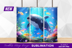 Dolphin and fish underwater cartoon illustration tumbler png Product Image 1