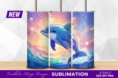 Cartoon dolphin jumping water colorful sky tumbler Product Image 1