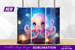 Cute pink cartoon octopus underwater illustration tumbler Product Image 1