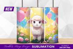 Cute lamb surrounded by balloons in meadow tumbler png Product Image 1