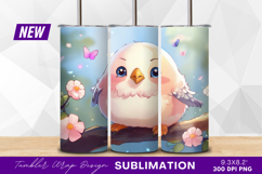 Cute cartoon bird on branch with flowers tumbler png Product Image 1