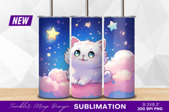 Cute cartoon cat on pink cloud scene tumbler png Product Image 1