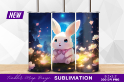 Cute white bunny in magical floral scene tumbler png Product Image 1