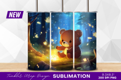 Cute cartoon bear with fireflies forest scene tumbler png Product Image 1