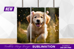Adorable golden retriever puppy with flowers tumbler png Product Image 1