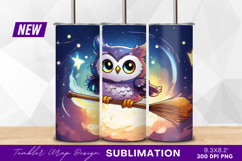 Cute owl flying on broomstick in night tumbler png Product Image 1