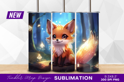 Cute cartoon fox in enchanted forest scene tumbler png Product Image 1
