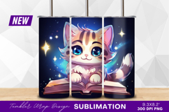 Cute cartoon cat reading magic book tumbler png Product Image 1