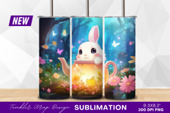 Bunny in teapot with butterflies tumbler png Product Image 1