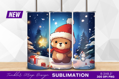 Christmas bear with santa hat and star tumbler png Product Image 1