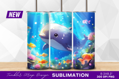 Cartoon dolphin swimming underwater with fish tumbler png Product Image 1