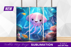 Cute cartoon jellyfish underwater scene tumbler png Product Image 1