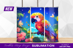 Colorful parrot with butterflies and tropical flower tumbler Product Image 1