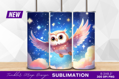 Cute cartoon owl flying through starry sky tumbler png Product Image 1