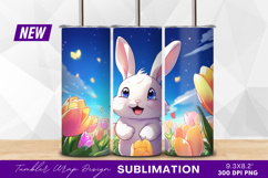Cute white bunny in a tulip garden tumbler png Product Image 1