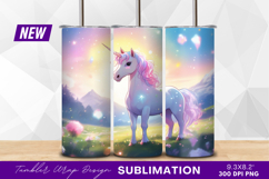Elegant unicorn in dreamy pastel landscape tumbler png Product Image 1