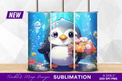 Cute penguin with flowers in blue water tumbler png Product Image 1