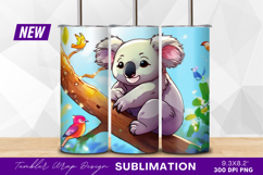 Cartoon koala with birds on branch tumbler png Product Image 1