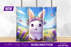 Cute bunny wearing flower crown springtime scene tumbler png Product Image 1