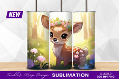 Cute deer with flower crown in meadow tumbler png Product Image 1