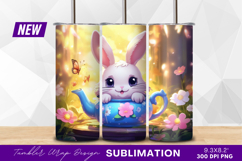 Adorable bunny in teapot springtime garden tumbler png Product Image 1