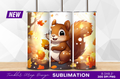 Cute squirrel holding autumn leaf tumbler png Product Image 1
