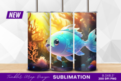 Cute blue fish in coral reef tumbler png Product Image 1