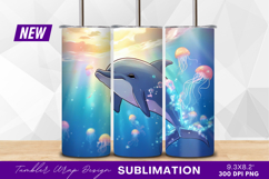 Cartoon dolphin swimming with jellyfish tumbler png Product Image 1