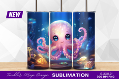 Cute pink octopus underwater cartoon illustration tumbler Product Image 1