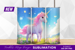 Pink unicorn in meadow with stars tumbler png Product Image 1