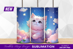 Cute white cat among stars and clouds tumbler png Product Image 1
