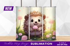 Cute hedgehog with pink flower illustration tumbler png Product Image 1