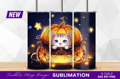 Cute kitten in pumpkin carriage at night tumbler Product Image 1