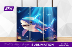 Cute cartoon shark underwater marine life tumbler png Product Image 1