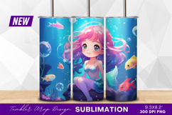 Cute cartoon mermaid with fish underwater scene tumbler png Product Image 1