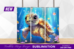 Cartoon sea turtle underwater with flowers tumbler png Product Image 1
