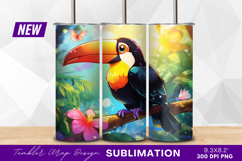 Cartoon toucan bird with butterfly in jungle tumbler png Product Image 1
