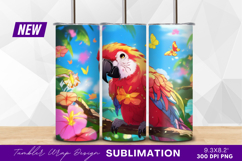Scarlet macaw parrot surrounded by flowers tumbler png Product Image 1