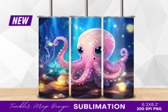 Adorable pink octopus cartoon in deep sea tumbler Product Image 1