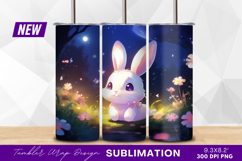 Cute bunny in moonlight garden illustration tumbler png Product Image 1