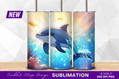 Cartoon dolphin swimming underwater tumbler png Product Image 1