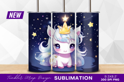 Cute cartoon unicorn with crown and stars tumbler Product Image 1