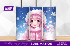 Anime girl in pink winter outfit snowing tumbler Product Image 1